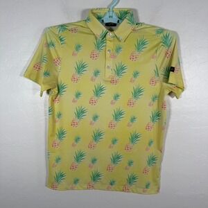 Sunday Swagger‎ Polo Shirt Mens Small Yellow Pineapple Golf Performance Stretch